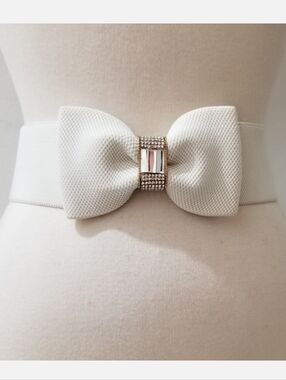 YIK FUNG Ivory Elastic Belt Large Bow & Rhinestone Detail Balletcore S